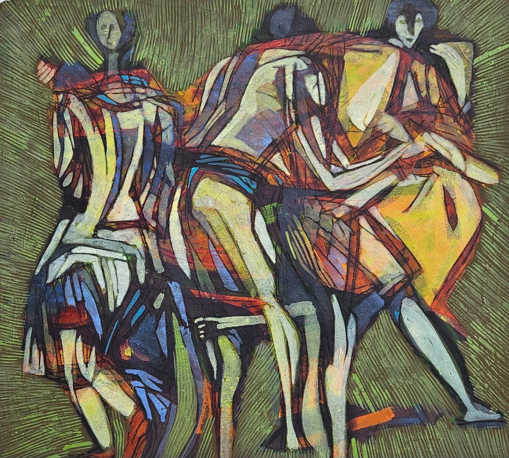 Blaue Figuren kommen breiter