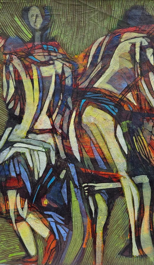 Blaue Figuren kommen breiter