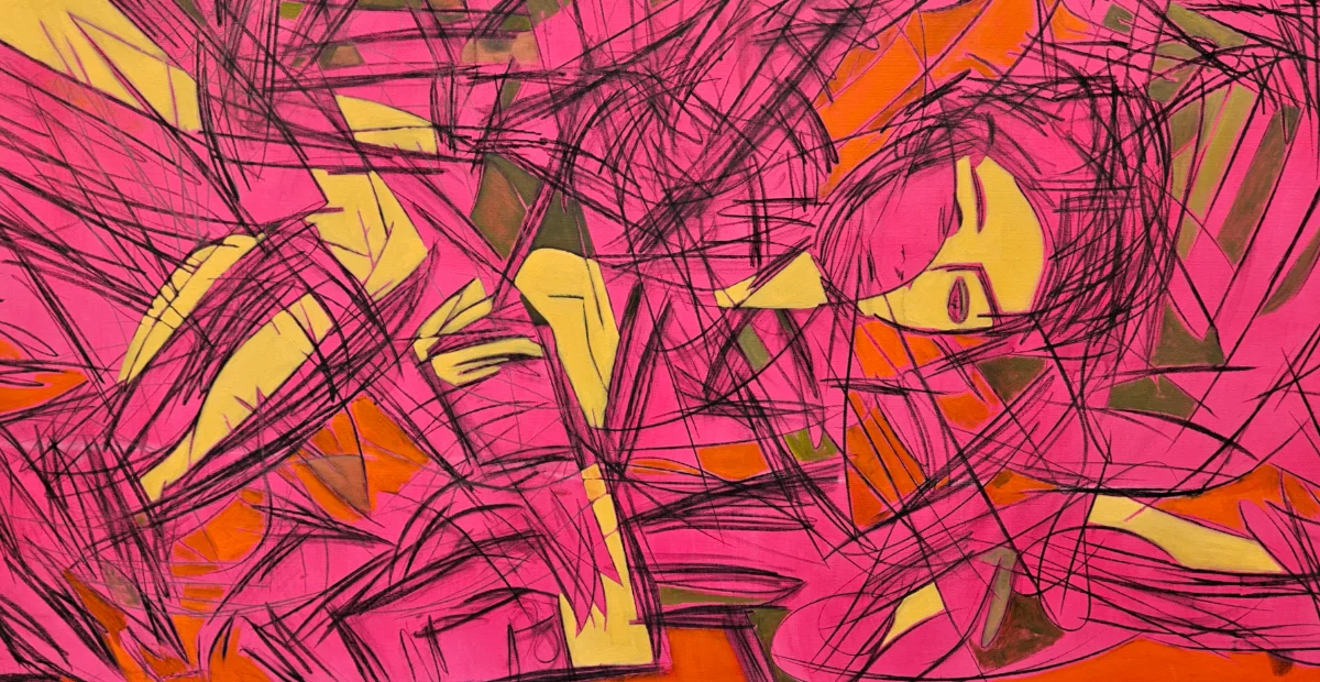 Abstract painting with colorful swirls