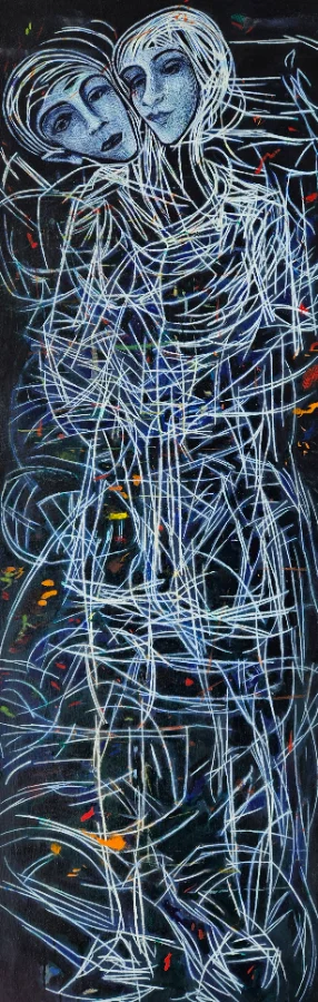 Collage-Gemälde mit figürlichen Elementen