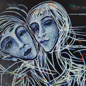 Collage-Gemälde mit figürlichen Elementen