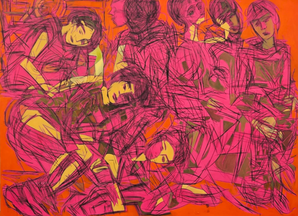 Abstract painting with colorful swirls