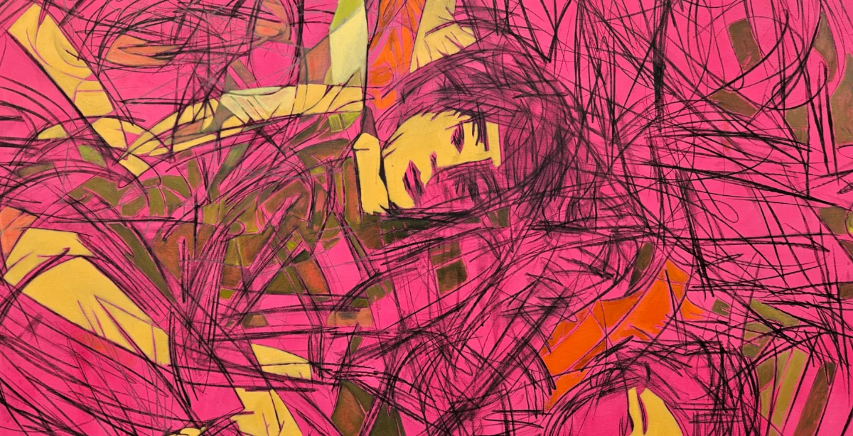 Abstract painting with colorful swirls