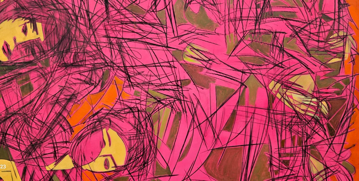 Abstract painting with colorful swirls
