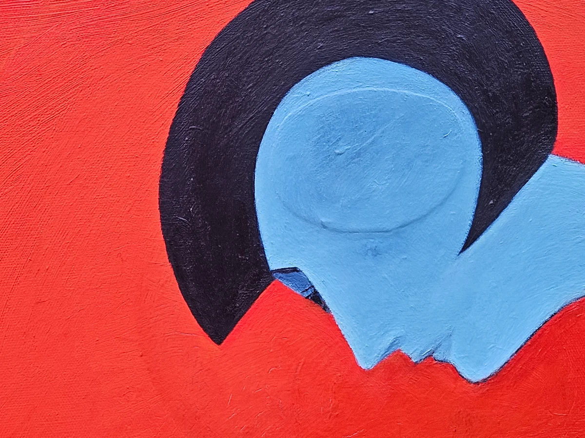 Ölbild mit Figur auf weißem Hintergrund