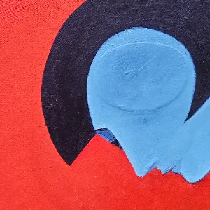 Ölbild mit Figur auf weißem Hintergrund