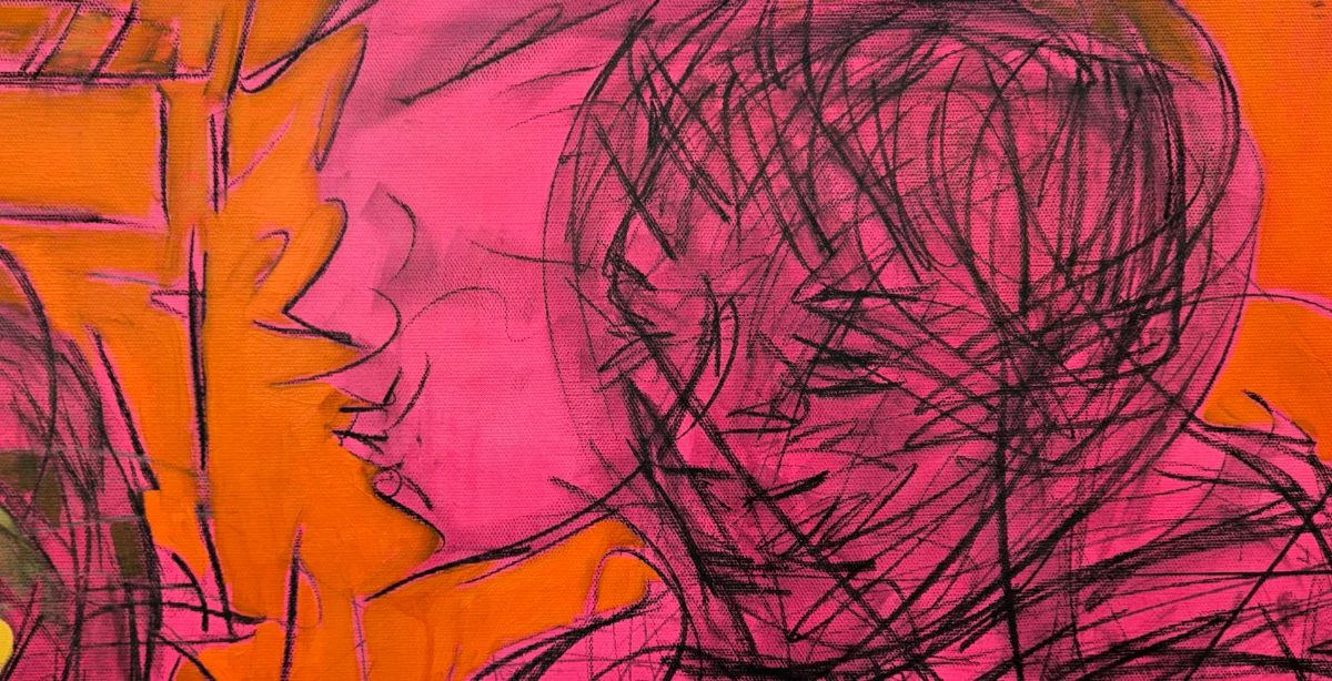 Abstract painting with colorful swirls